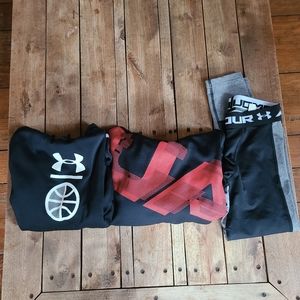 2 Under Armour Sweatshirts and 1 ColdGear Long John's all size youth small